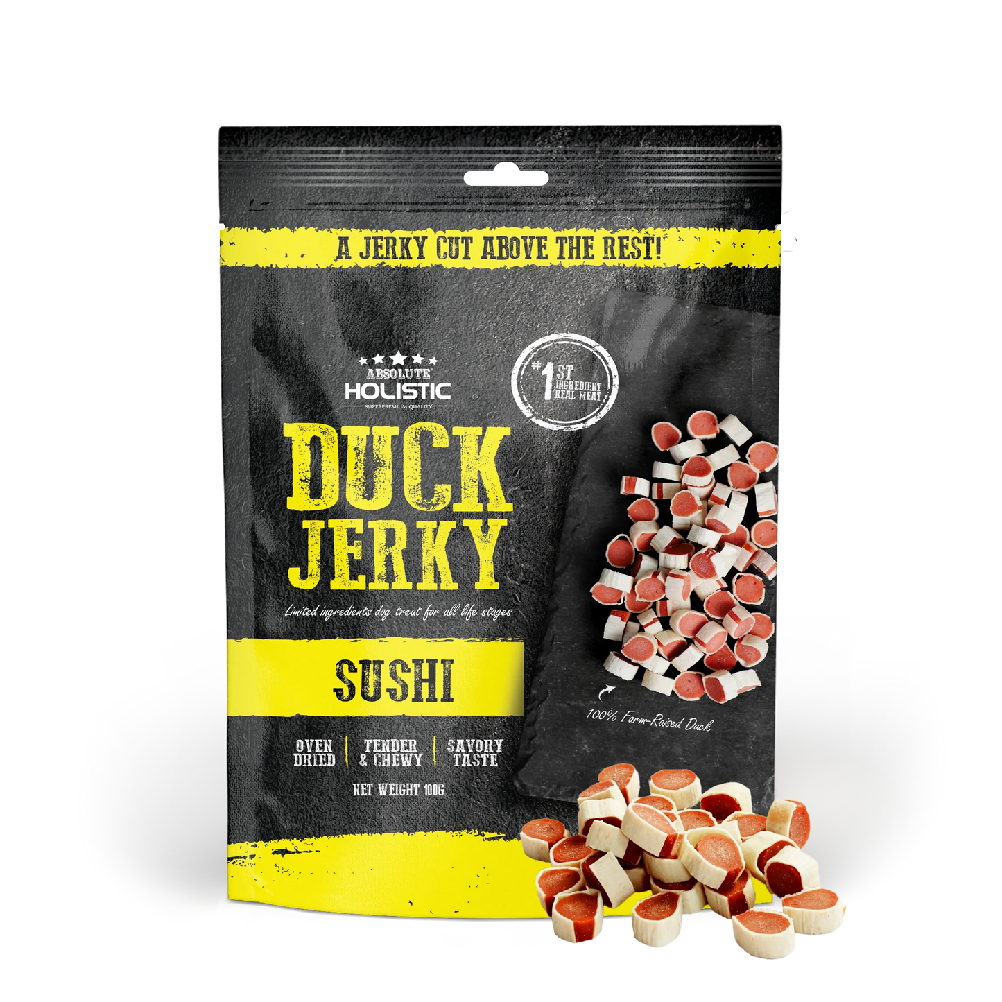 Absolute Holistic Grain Free Treats for Dog - Duck Jerky Sushi (100g)