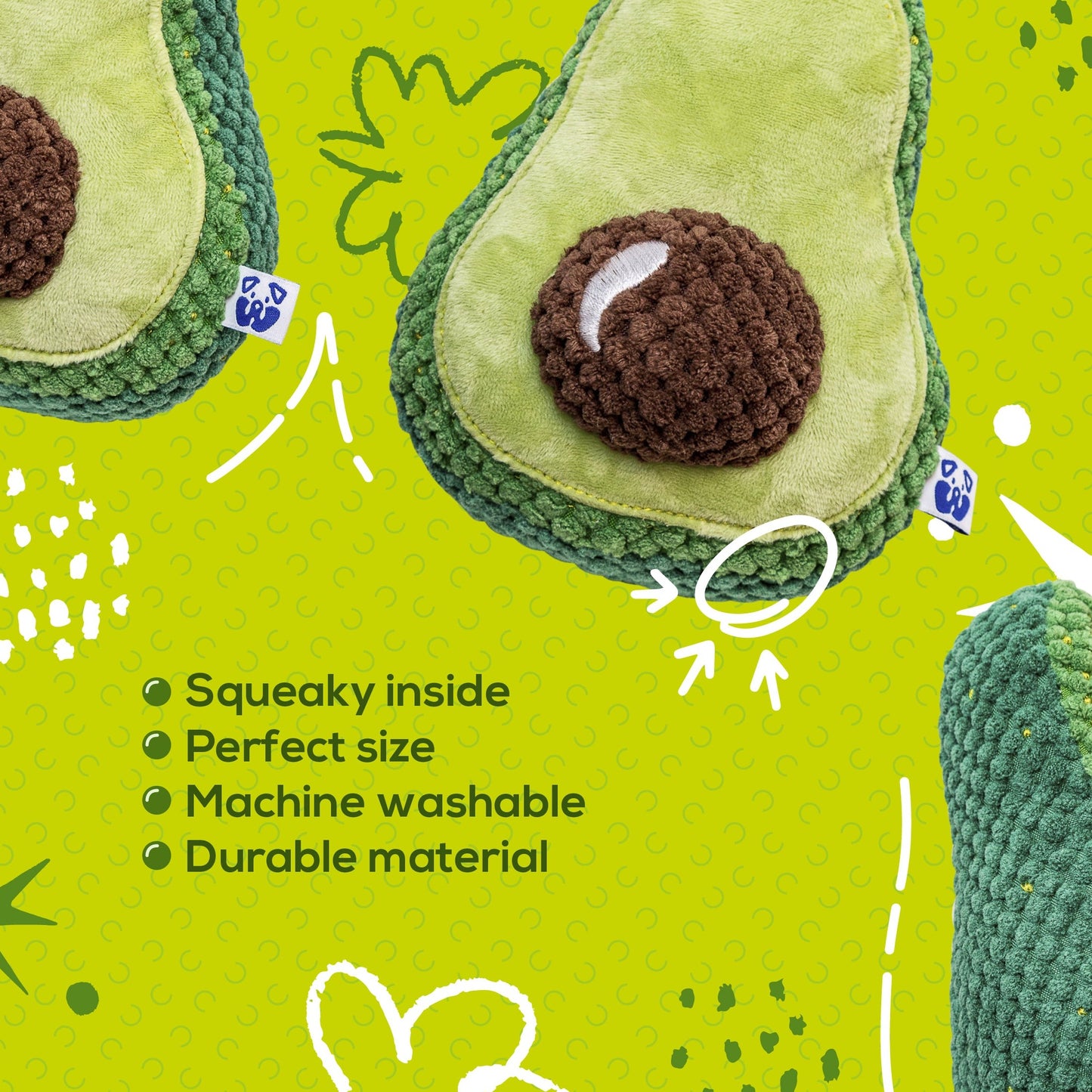 Pawty Dog Toys Avocado Plush Dog Toy
