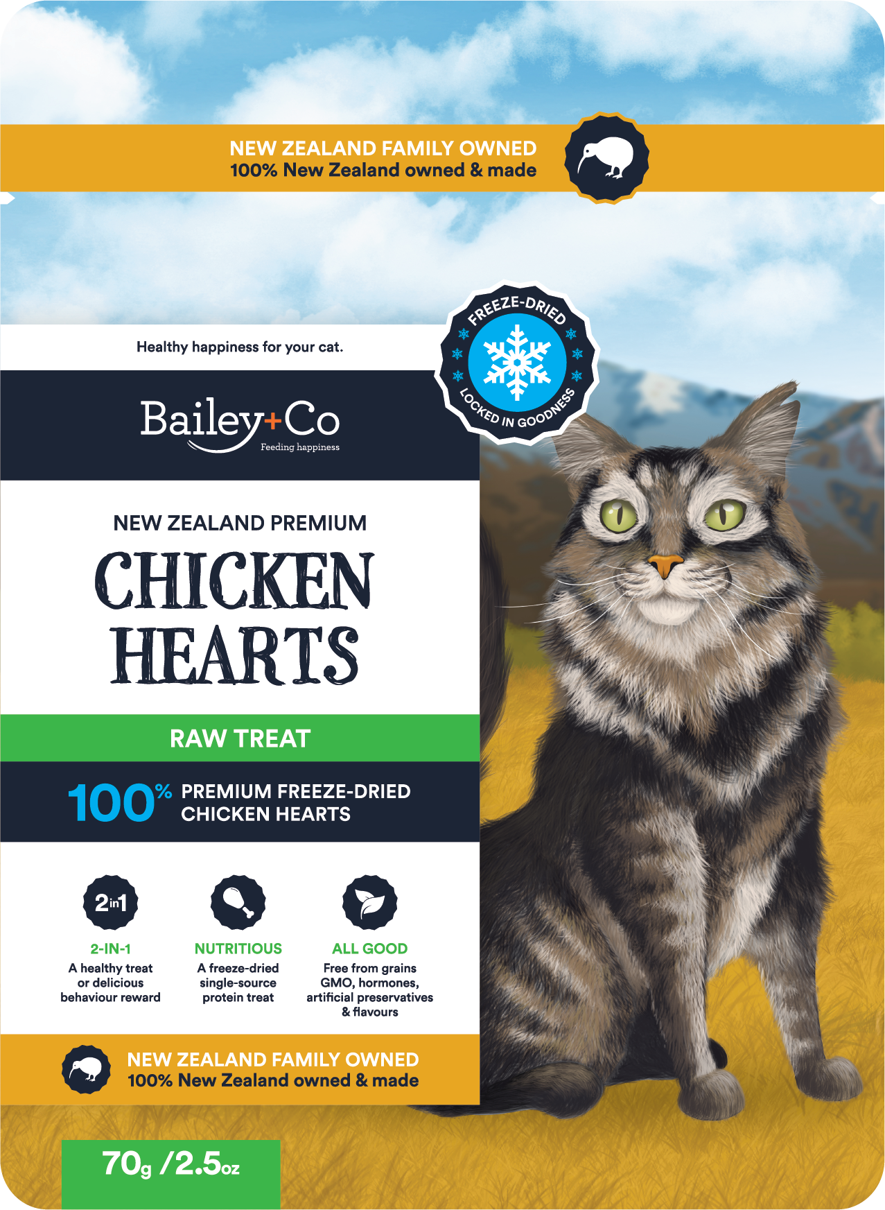 Bailey & Co New Zealand Premium Chicken Heart Raw Treat for Cats 70g