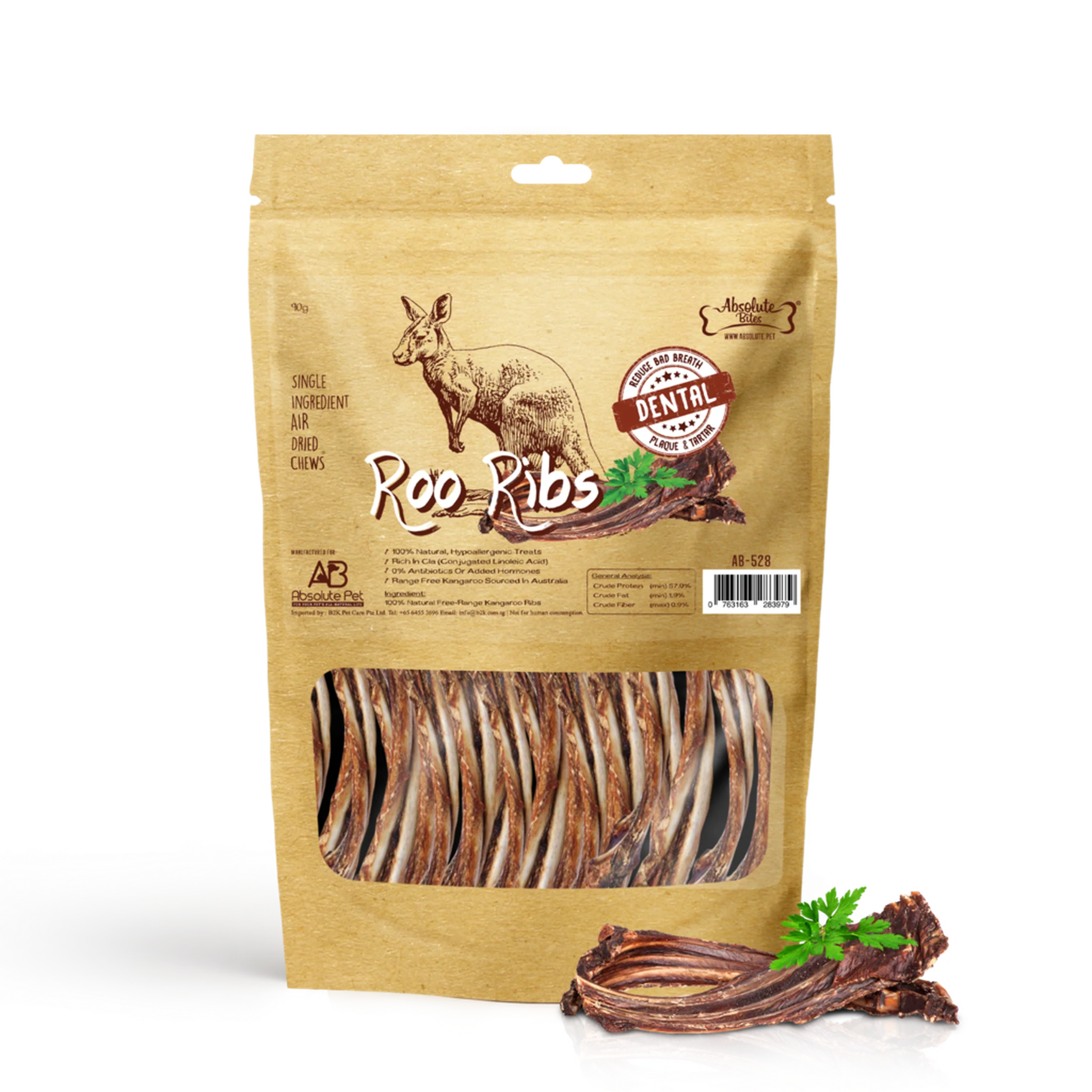 Absolute Bites Single Ingredient Air Dried Treats for Dogs - Roo Ribs ...